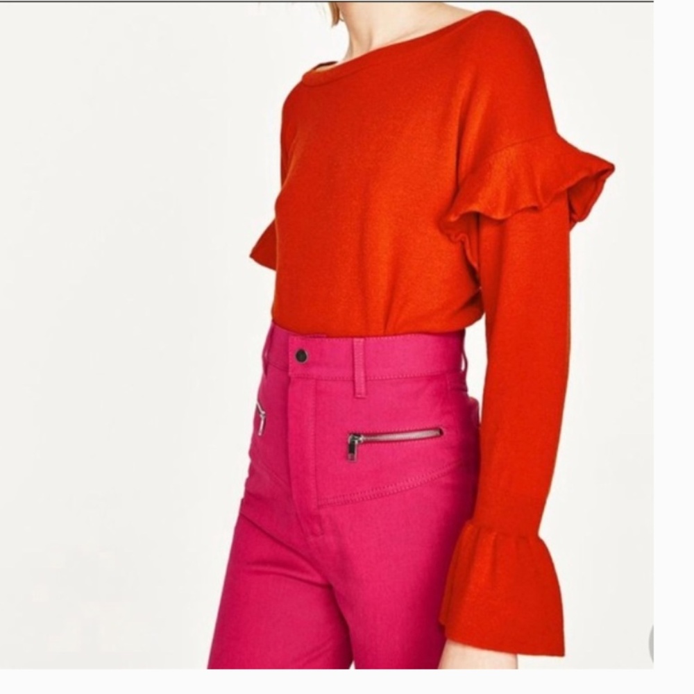 Zara knitwear orange ruffle detail sweater- Size S